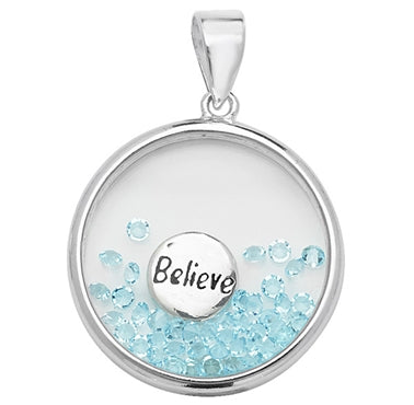 Sterling Silver Believe With Blue Cubic Zirconia Locket