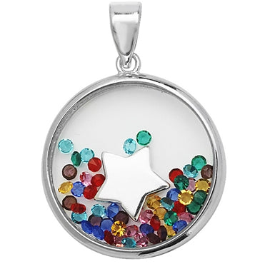 Sterling Silver Multi Colour Cubic Zirconia Star Locket