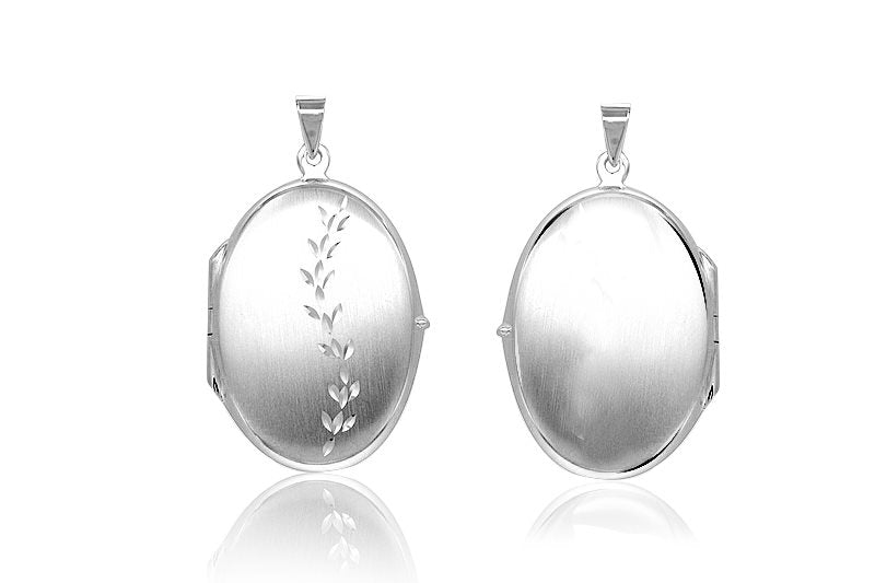 Sterling Silver Matt Finish Flower Oval Locket