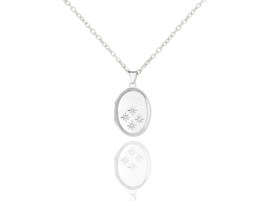Sterling Silver Four Cubic Zirconia Star Oval Locket