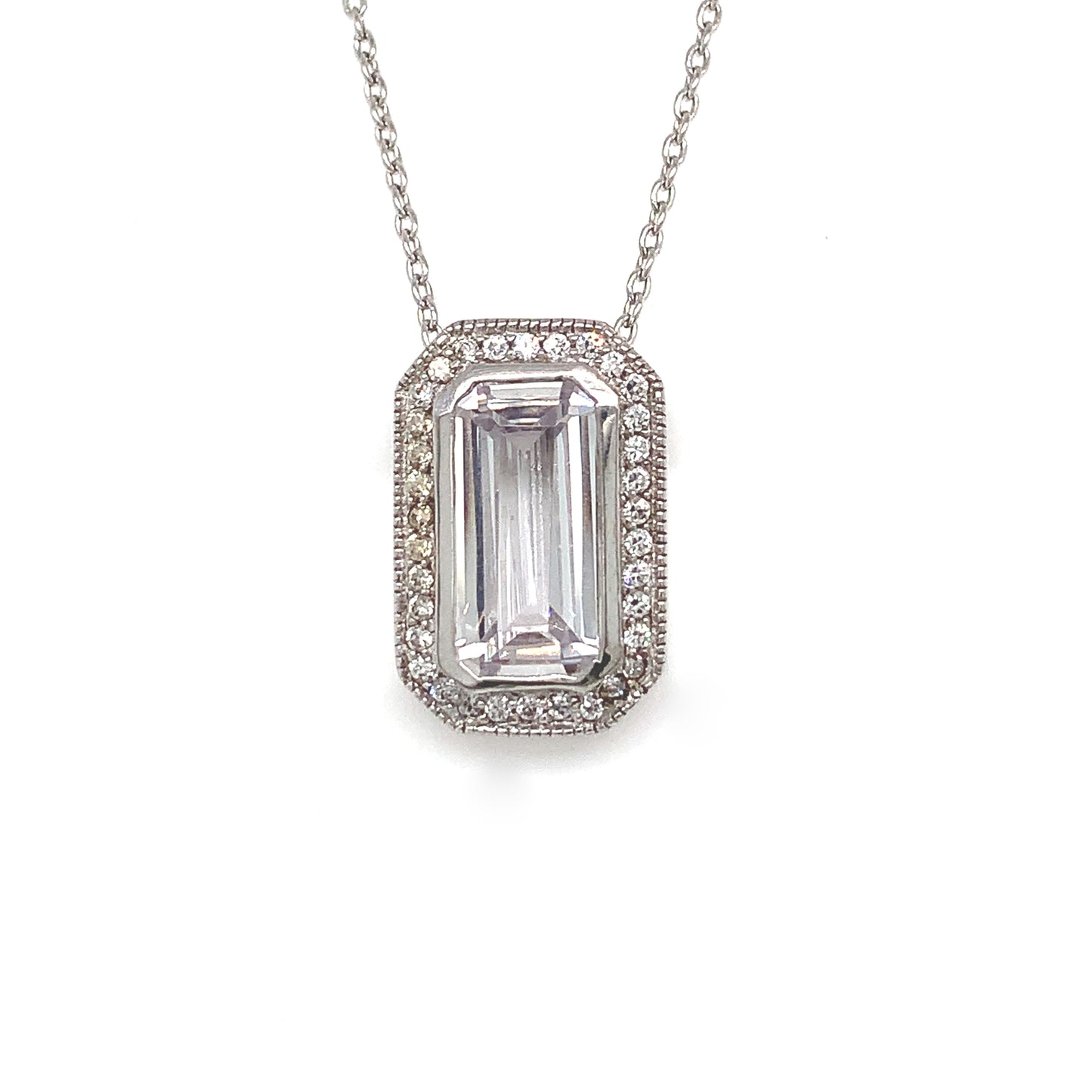 Sterling Silver Emerald Cut Cubic Zirconia Pendant
