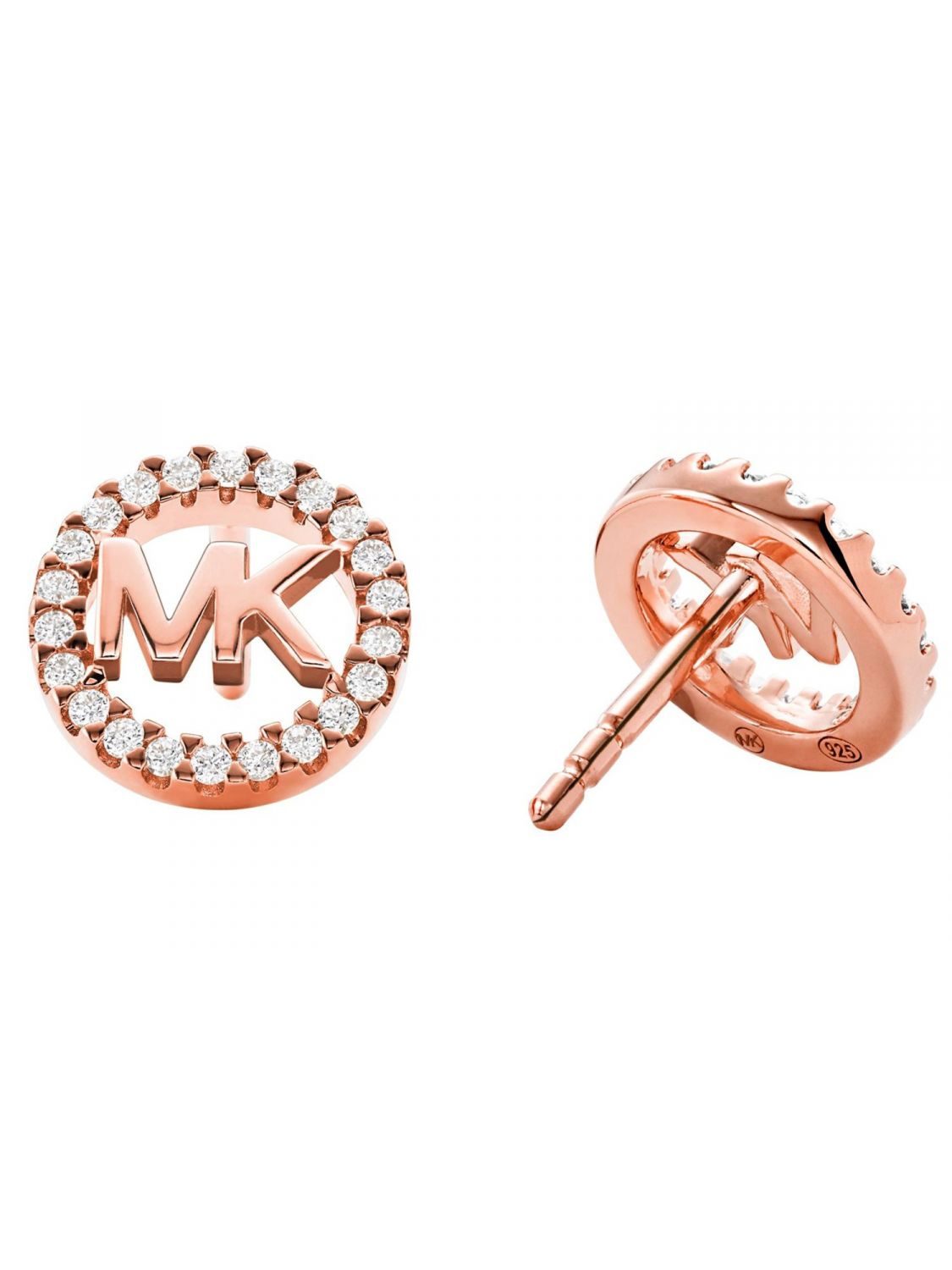 Silver Rose Plated  Cubic Zirconia Mk Circle Kors Earrings