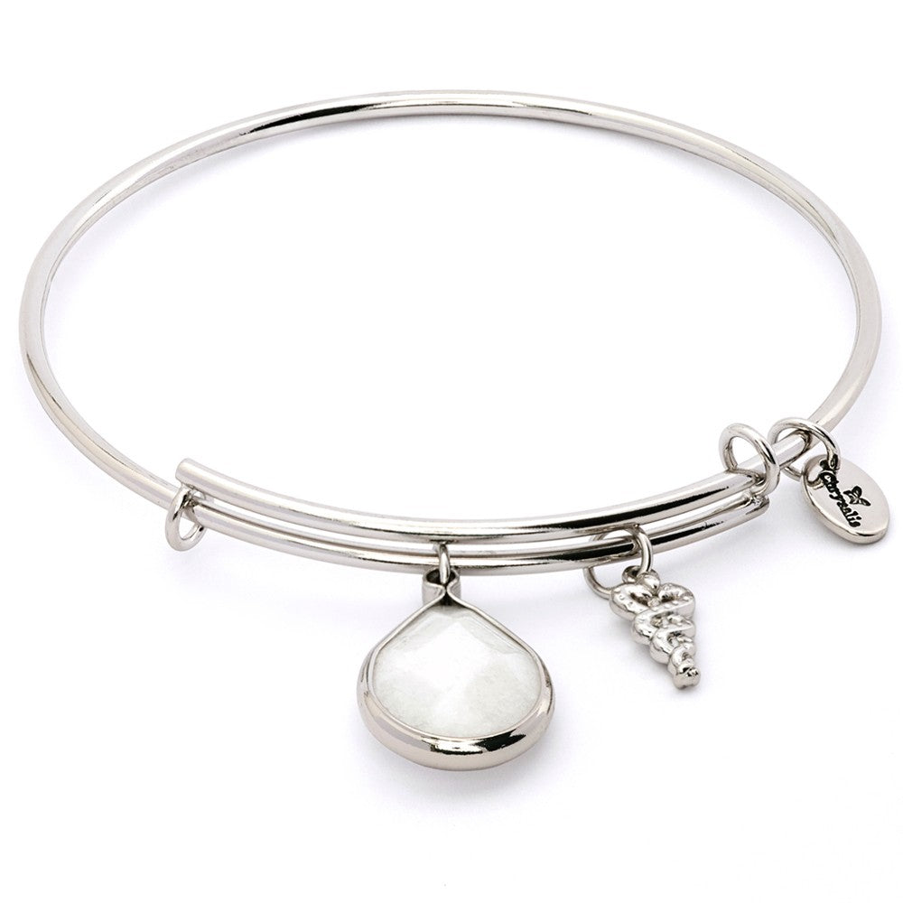 White Jade June Chrysalis Bangle In Silver