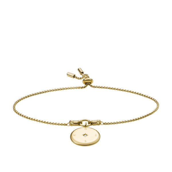 Gold Plated Fossil Adjustable Bracelet With Round Disc