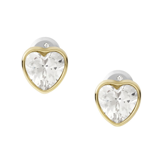 Gold Plated Fossil Heart Stud Cubic Zirconia Earring