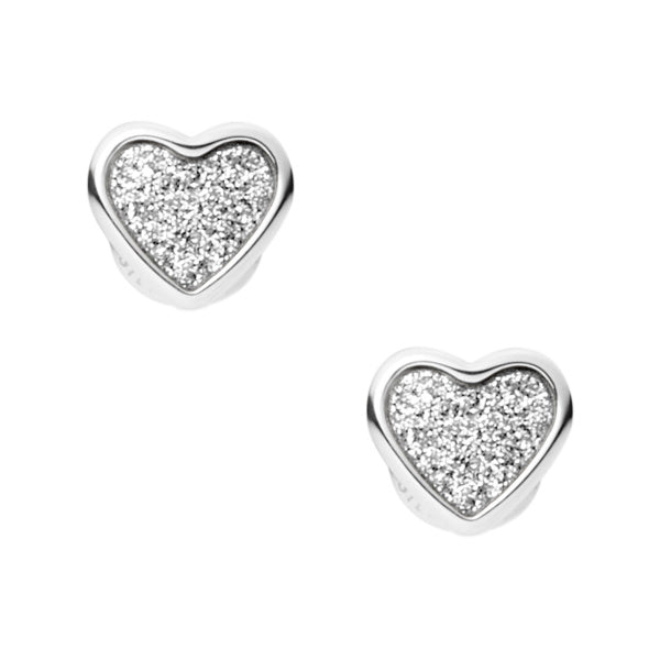 Silver Plated Fossil Heart Earring With Cubic Zirconia