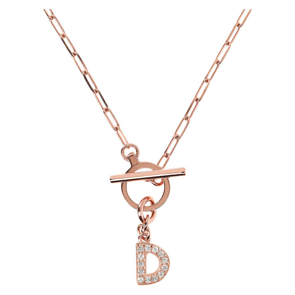 Bronzeallure Rose Plated Cubic Zirconia Inital D T-Bar Necklet