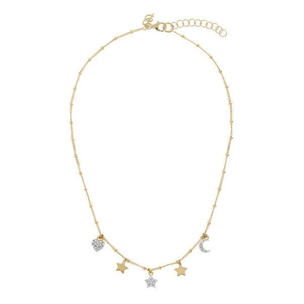 Bronzallure Gold Plated Necklet With Drop Stars, Heart And Moon