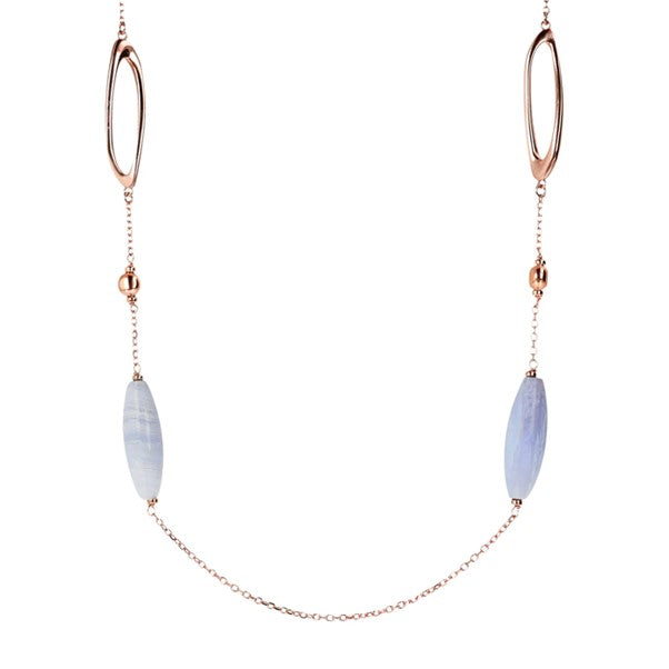 Bronzallure Open Oval Link Blue Lace Agate Necklet
