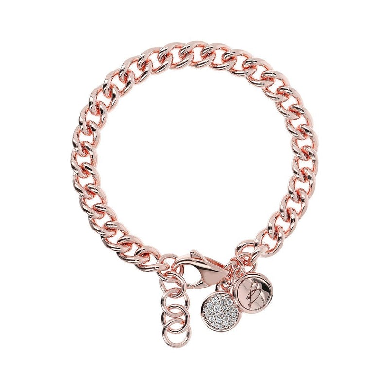 Bronzeallure Cubic Zirconia  Pave Disc Curb Bracelet In Rose
