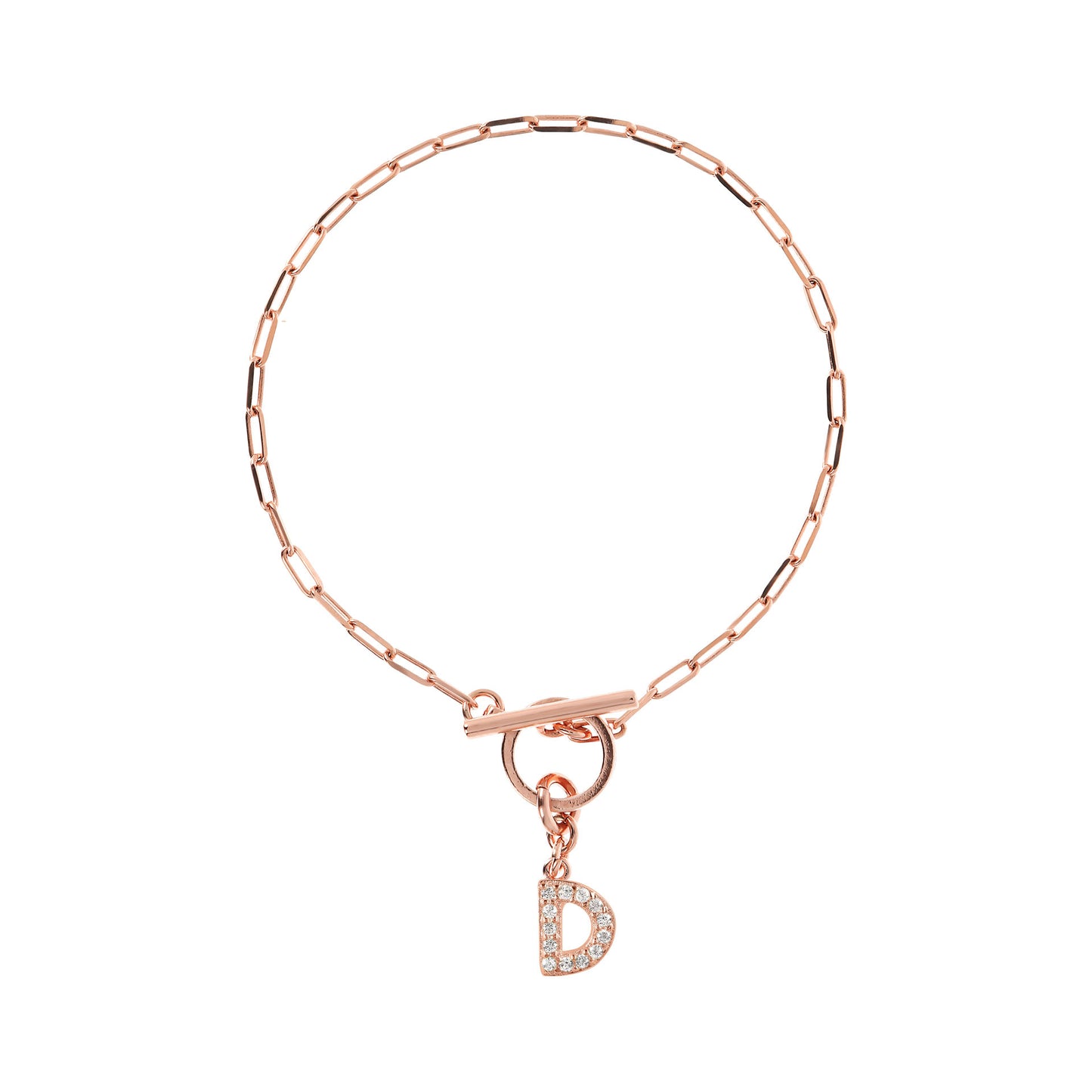 Bronzeallure Rose Plated Cubic Zirconia Inital D T-Bar Bracelet