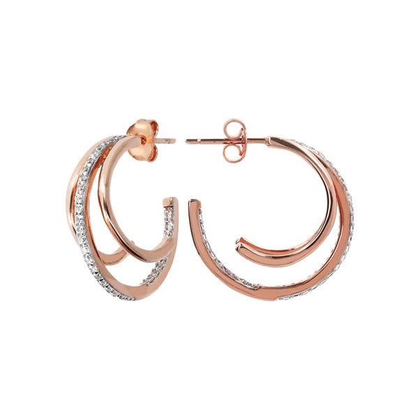 Bronzallure Cubic Zirconia 3 Row Hoop Earring