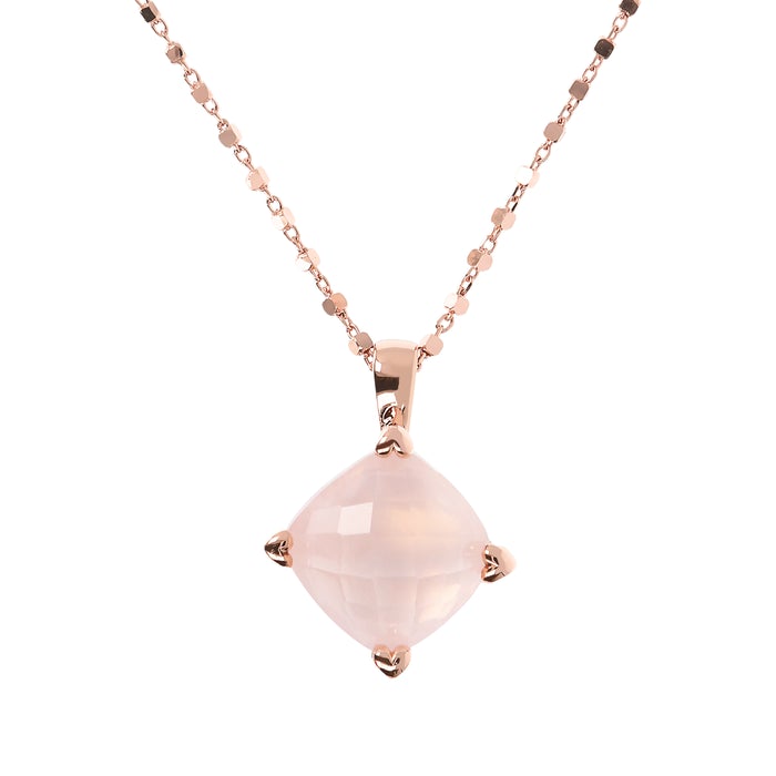 Bronzeallure Faceted Rose Quartz Cube Pendant In Rose