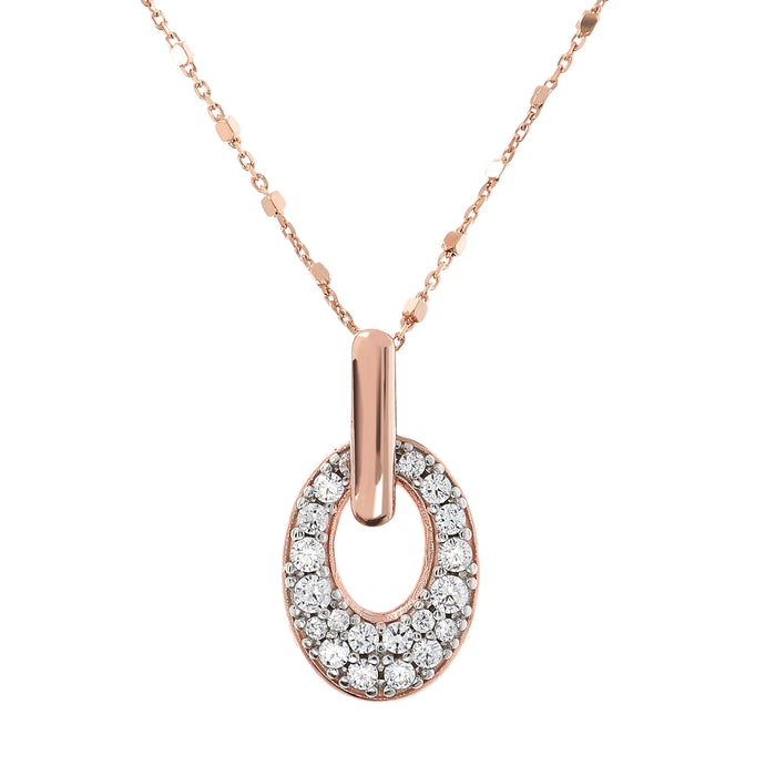 Bronzeallure Cubic Zirconia Open Oval 45cm Pendant In Rose