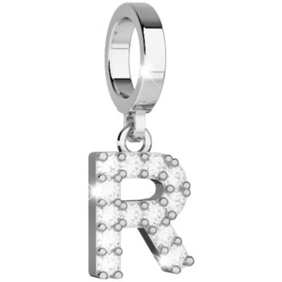 My World Initial R Stone Set Charm In Silver