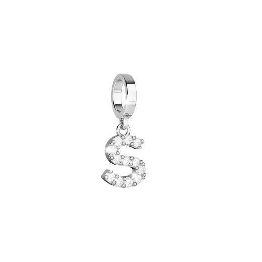 My World Initial S Stone Set Charm In Silver