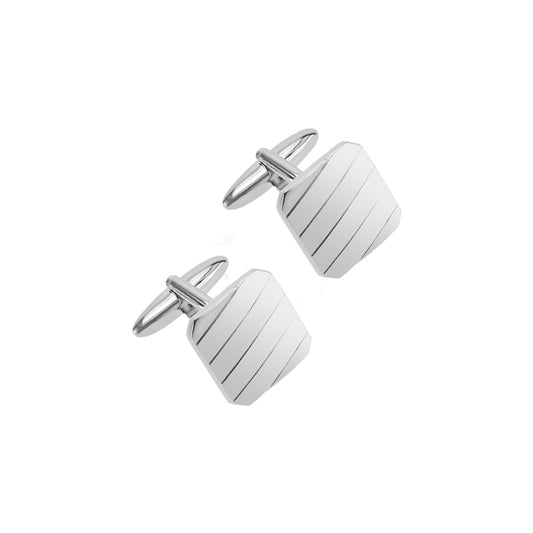 Silver Plated Diagonal Lined Square Cufflinks