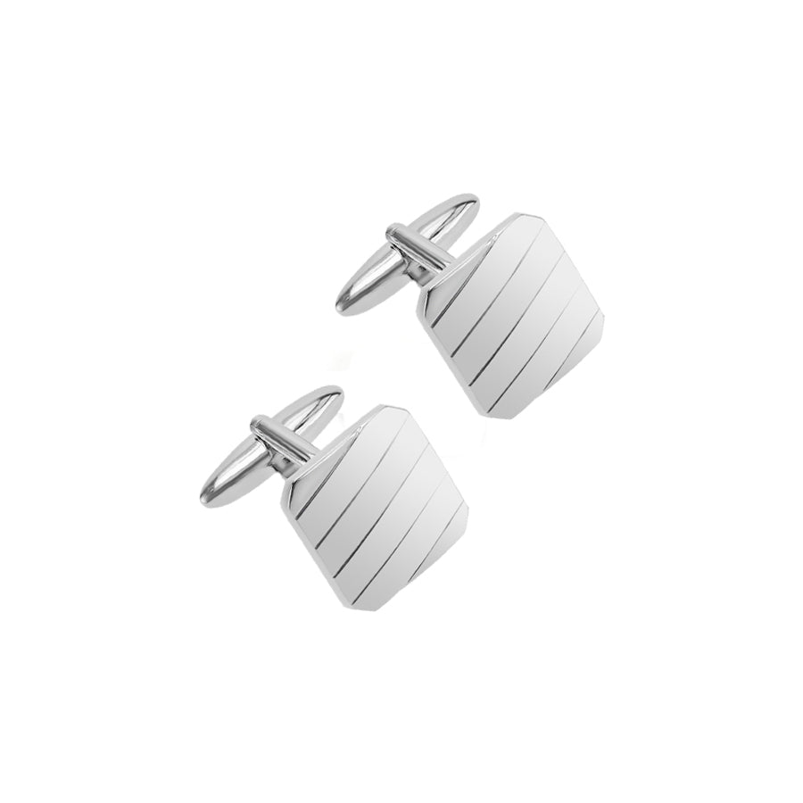 Silver Plated Diagonal Lined Square Cufflinks