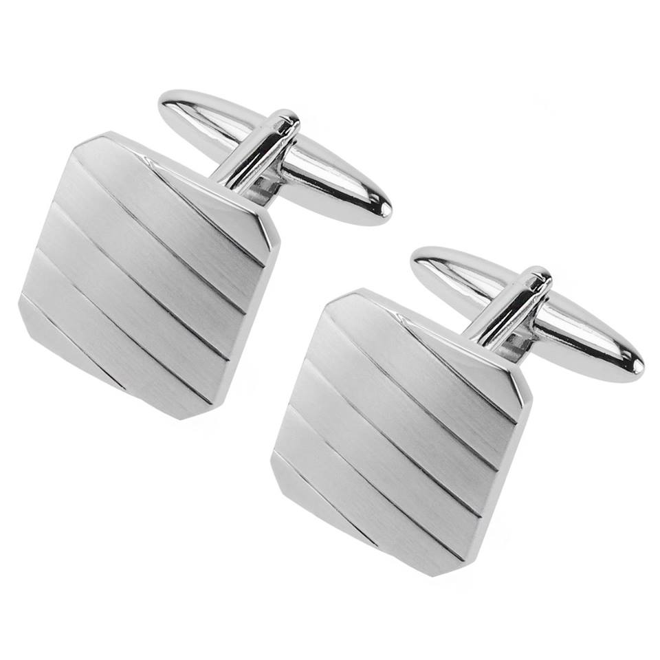 Silver Plated Diagonal Lined Square Cufflinks