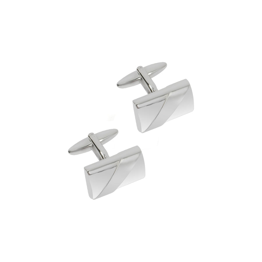 Silver Plated Diagonal Matt Stripe With Polished Edge Cufflinks