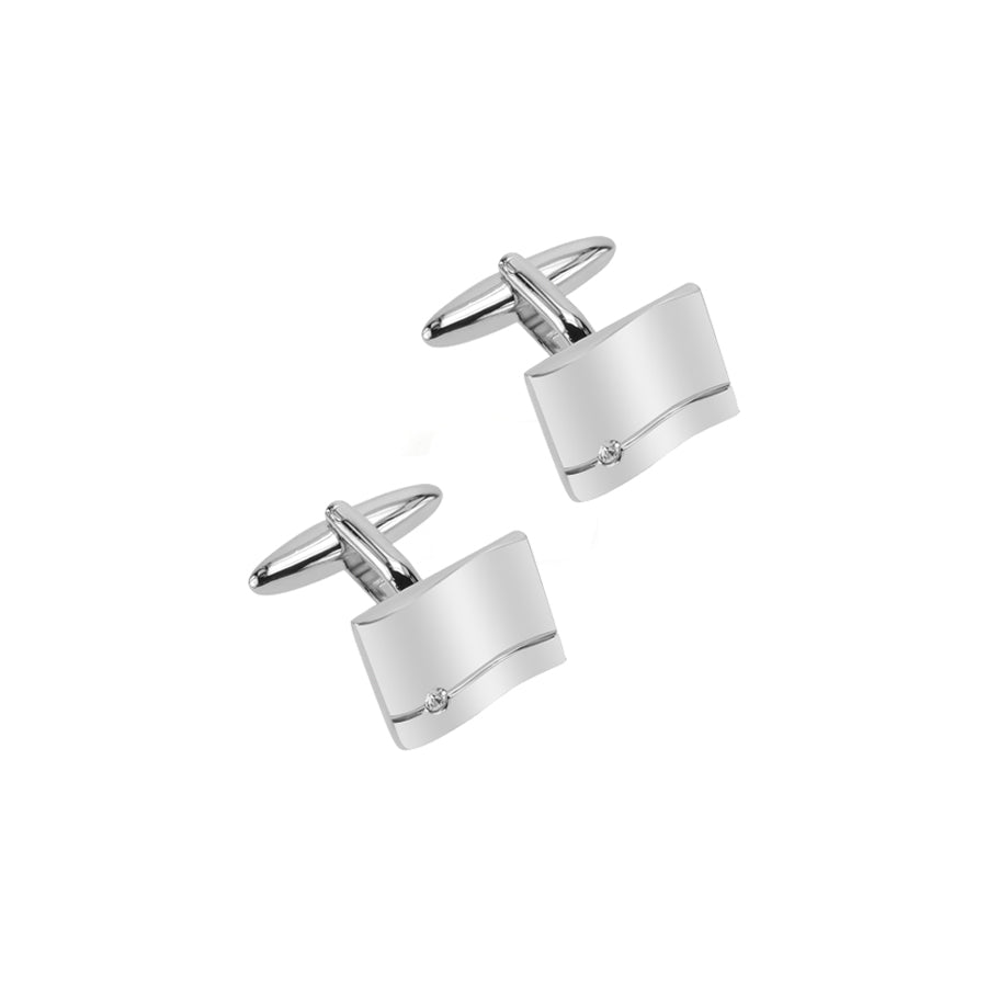Silver Plated Wave Stone Set Cufflinks