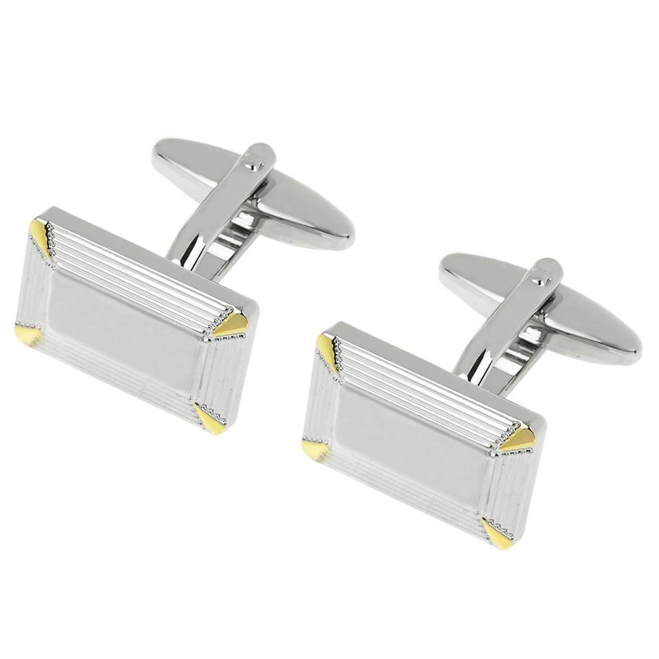 Silver Plated Two Tone Lined Rectangular Cufflinks