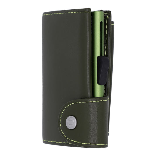 Olive Green C-Secure Leather Wallet With Leaf Detail Inside