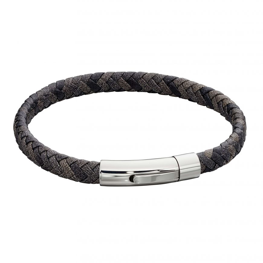 Fred Bennett Grey Mix Plaited Leather Bracelet