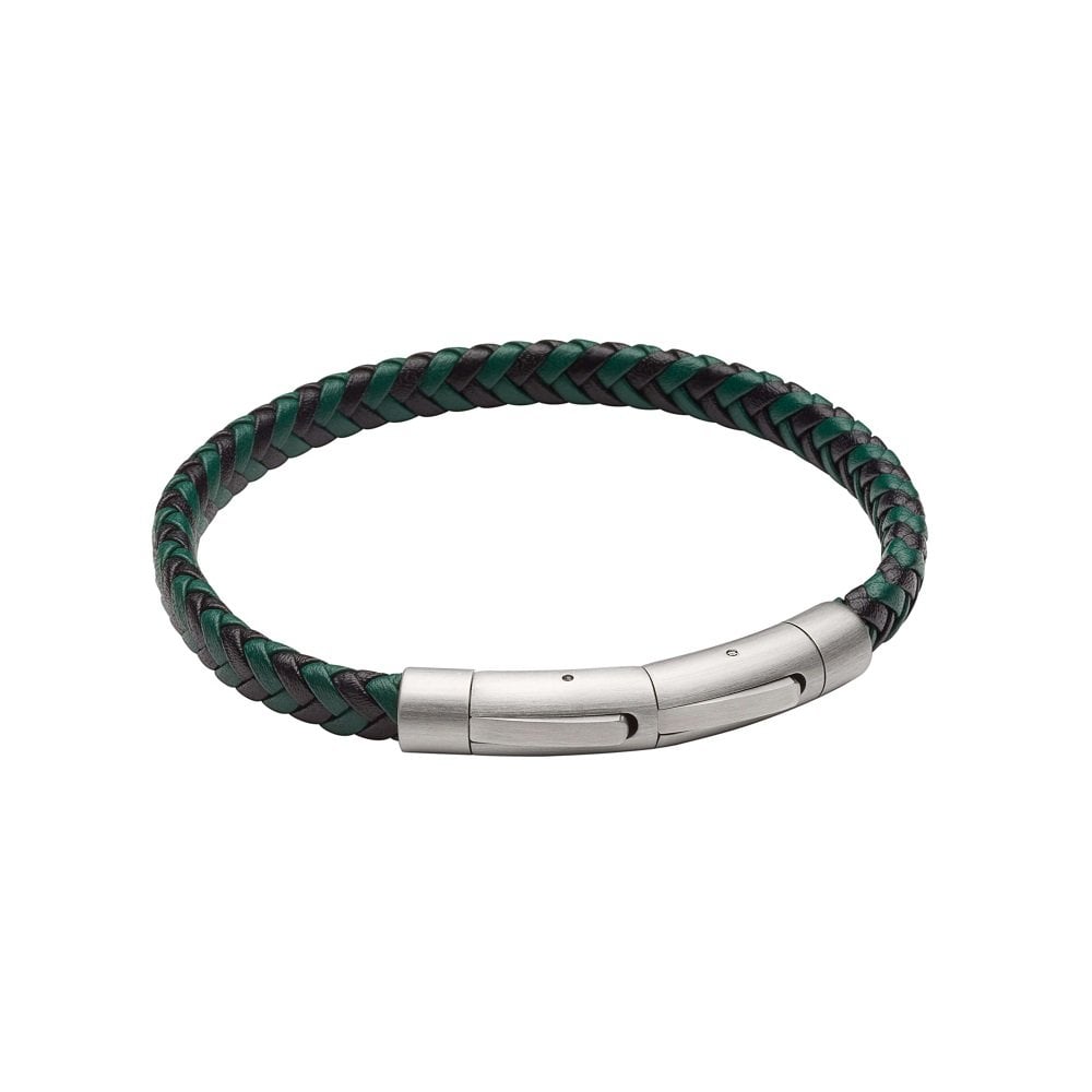 Fred Bennett Stainless Steel Green And Black Braided Bracelet