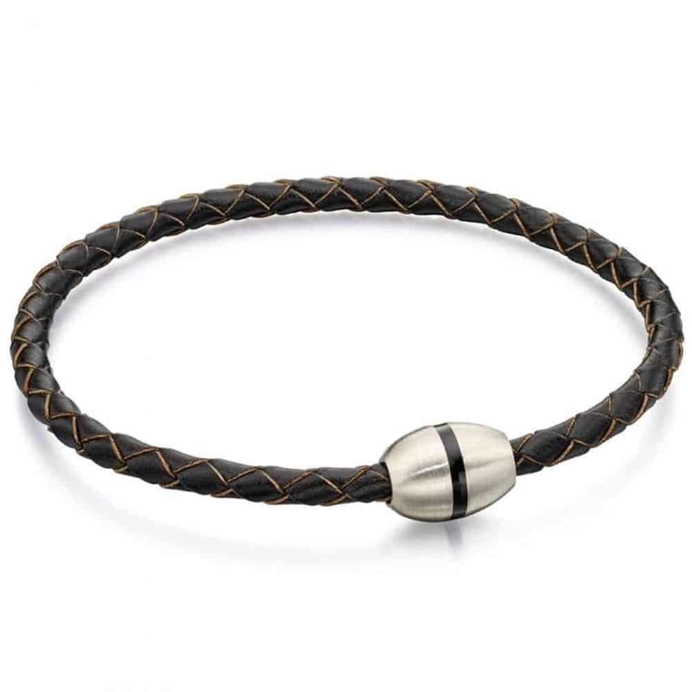 Fred Bennett Thin Brown Leather Bracelet With Steel Clasp