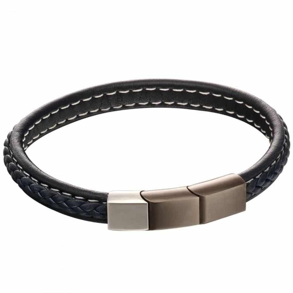 Fred Bennett Navy Leather Bracelet With Matte Steel Clasp