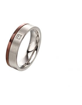 Fred Bennett Steel Brown Ip Stripe  Cubic Zirconia Band  Ring