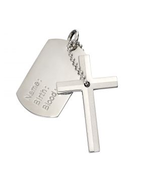Fred Bennett Steel Cross And D.O.B Dog Tag Pendant