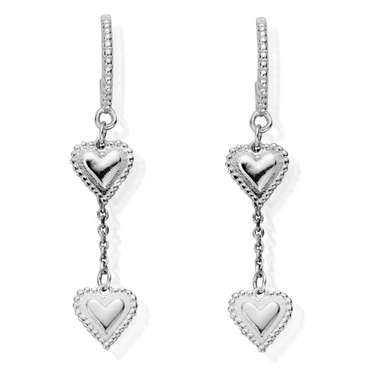 Graceful Heart Dangle Chlobo Earrings In Silver