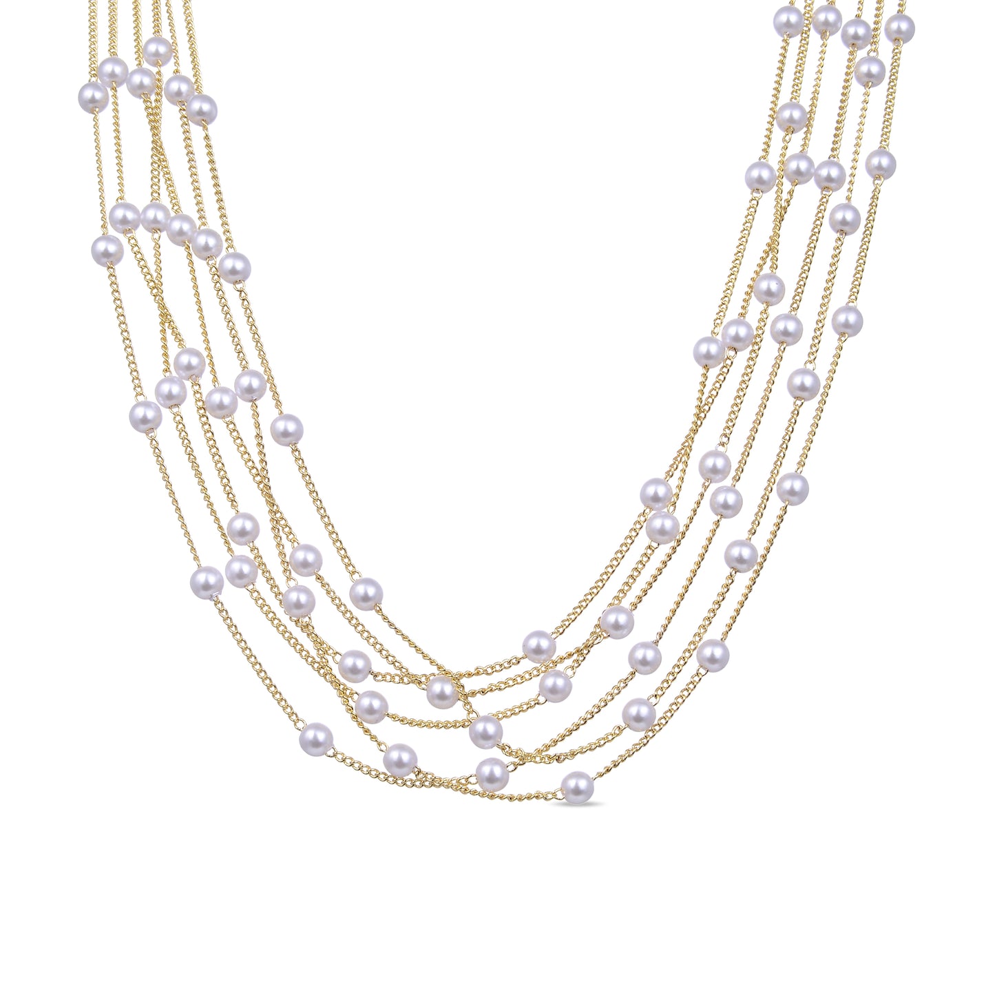 Luxenter Gold Plated 6 Strand Pearl Scattered Necklet