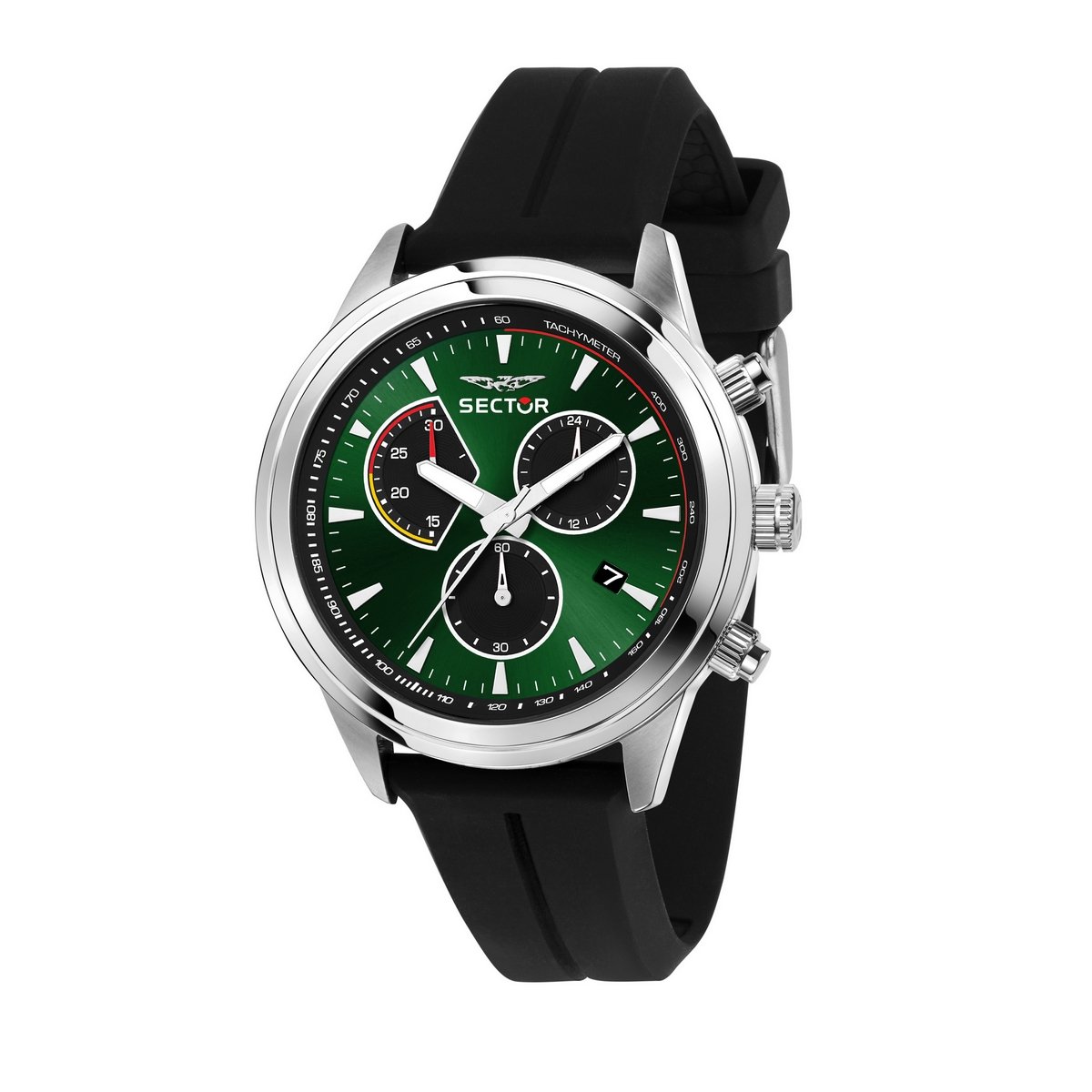 Gents Sector Stainless Steel Bezel Green Dial Black Rubber Strp
