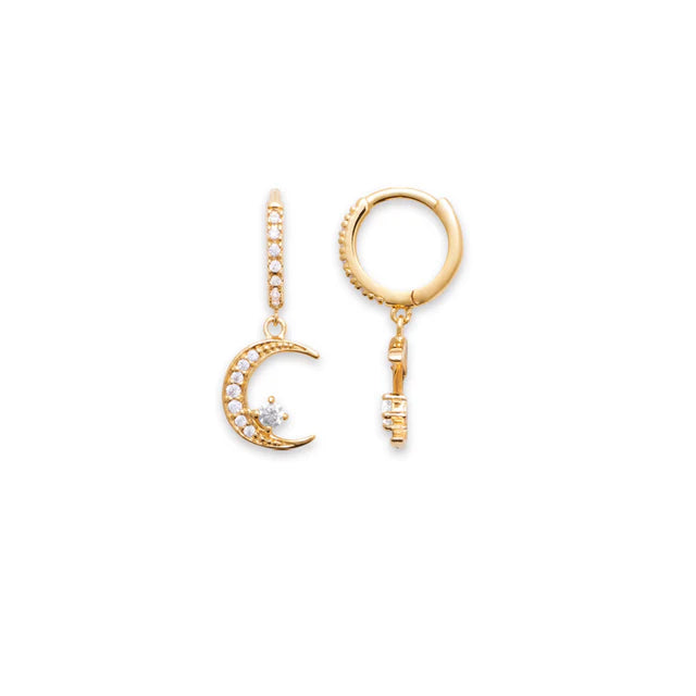Burren 18ct Gold Plated Cubic Zirconia Crescent Moon Huggie Earring