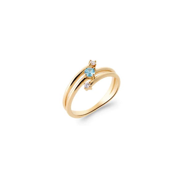 Burren 18ct Gold Plated Open 3 Row Blue Cubic Zirconia Dress Ring