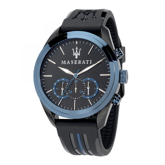 Gents Maserati Steel Black Rubber Strap
