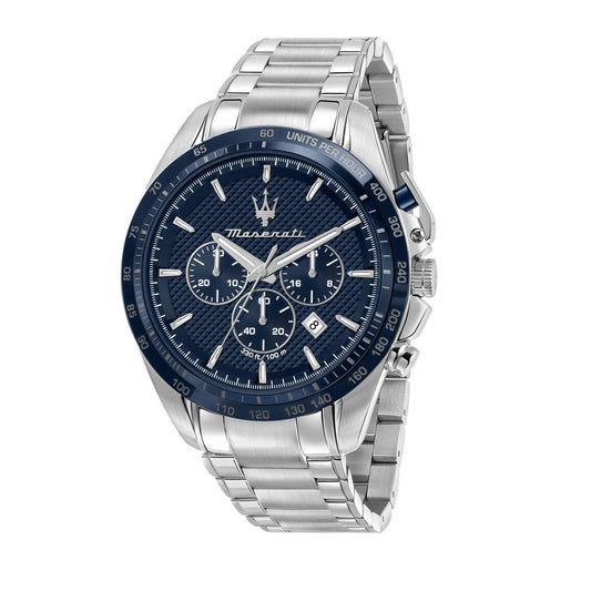 Gents Maserati Stainless Steel Round Navy Dial + Bezel Chrono