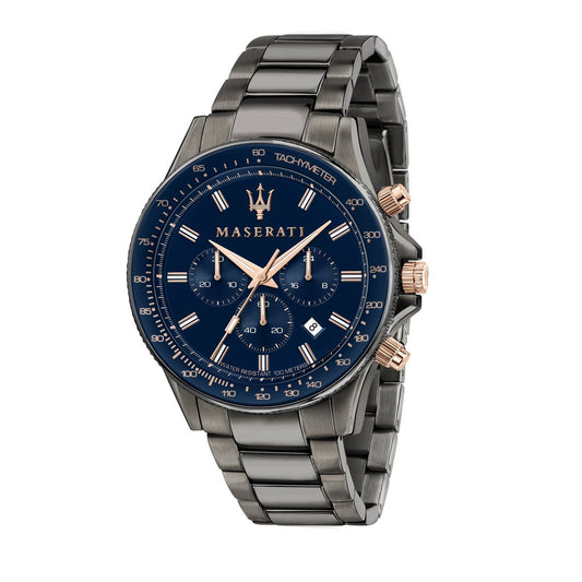 Gents Maserati Gray Stainless Steel Round Navy Dial + Bezel Chr
