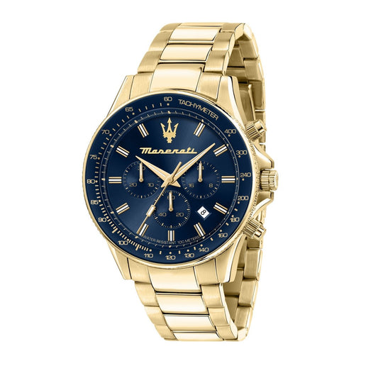 Gents Maserati Rolled Gold Round Navy Dial + Bezel Chronograph