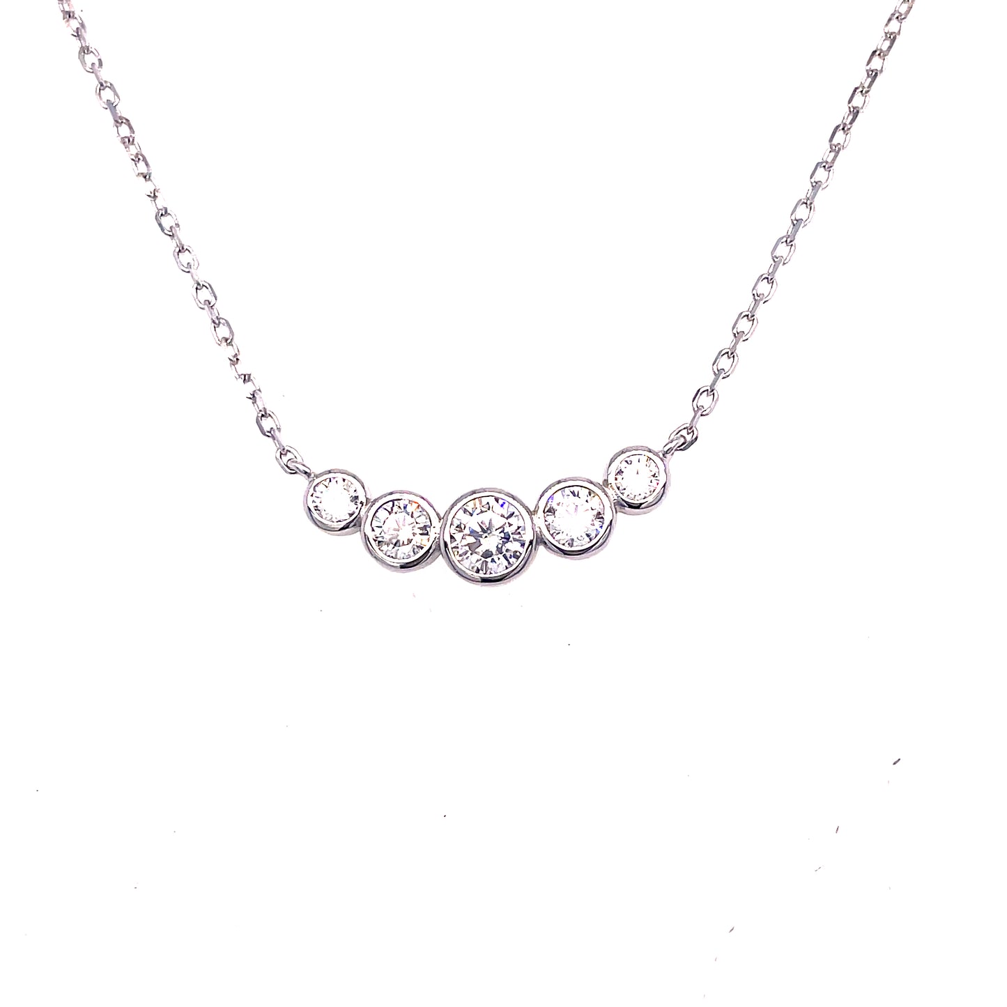 Sterling Silver Five Stone Rubover Set CZ Necklet