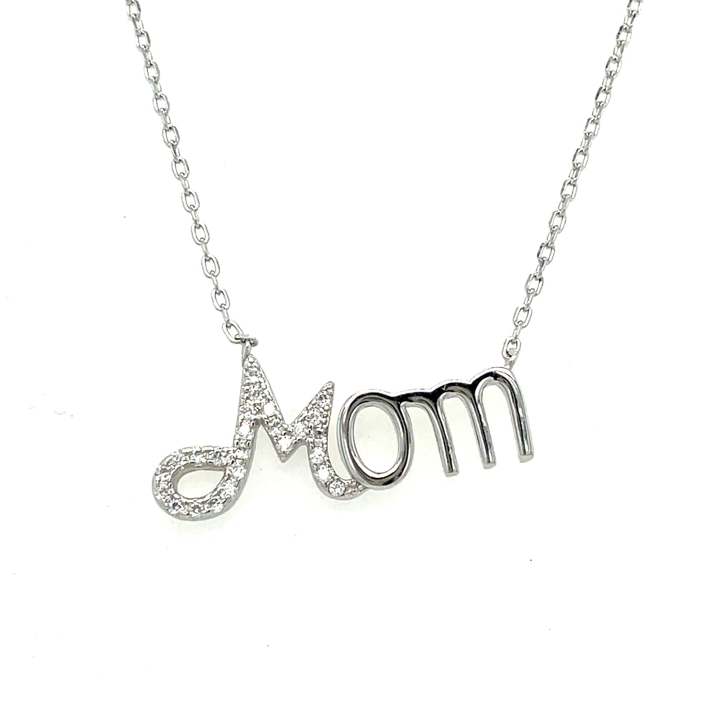 Sterling Silver CZ Mom Necklet