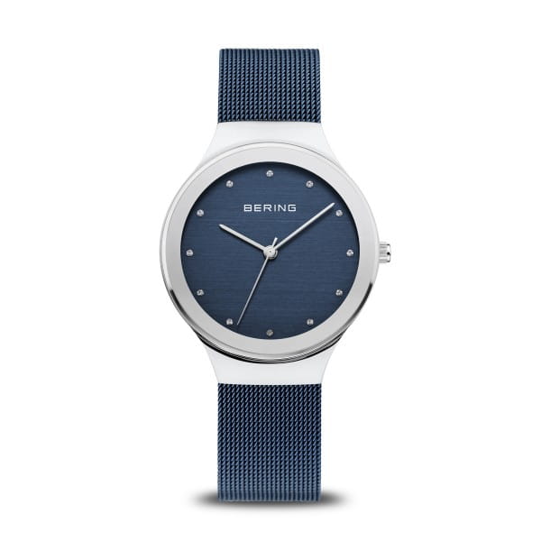 Ladies Stainless Steel Bering Cubic Zirconia Navy Mesh Watch