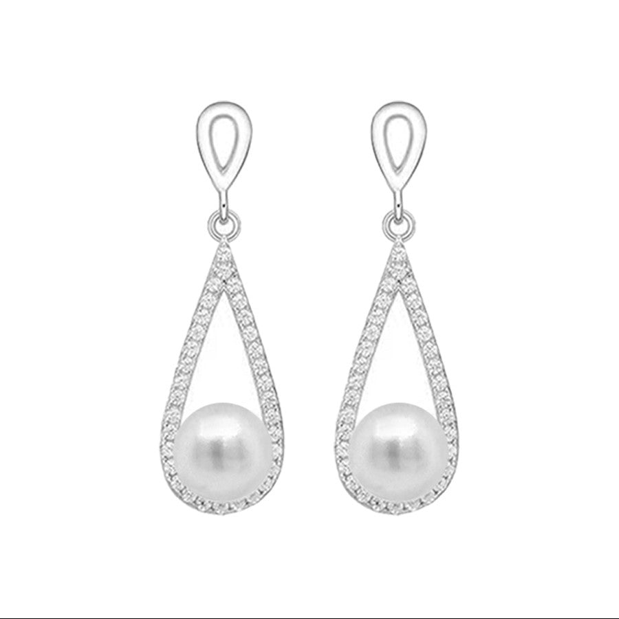 Silver 6mm drop cultured pearl earring