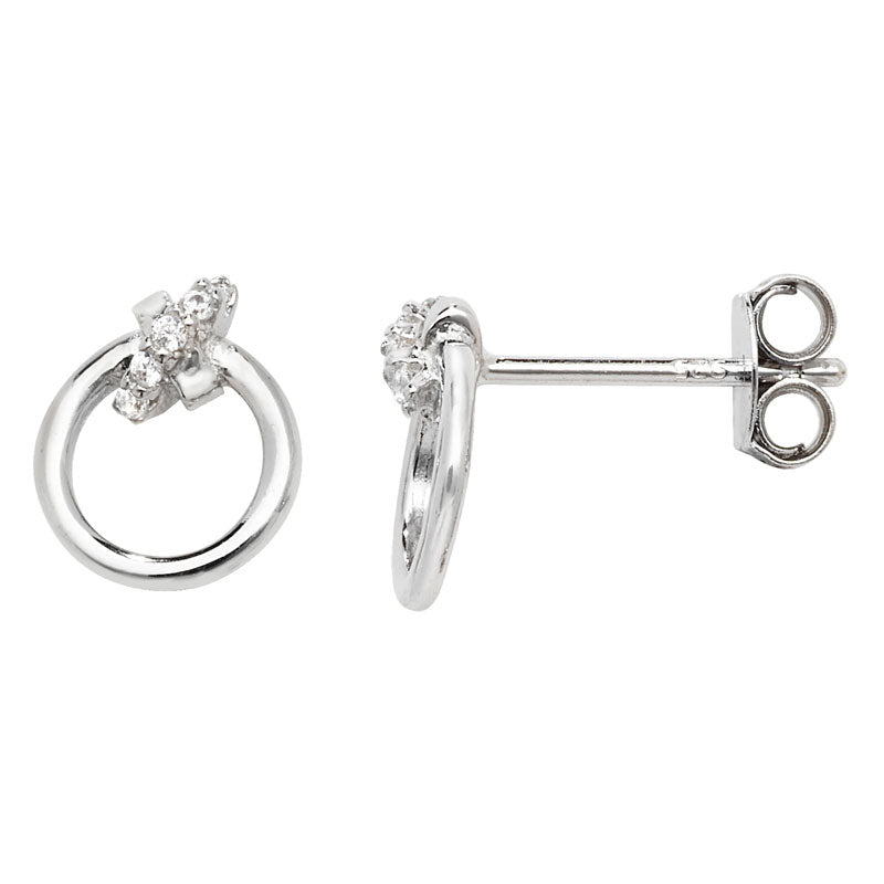 Sterling Silver Cubic Zirconia Detail Open Circle Stud Earrings