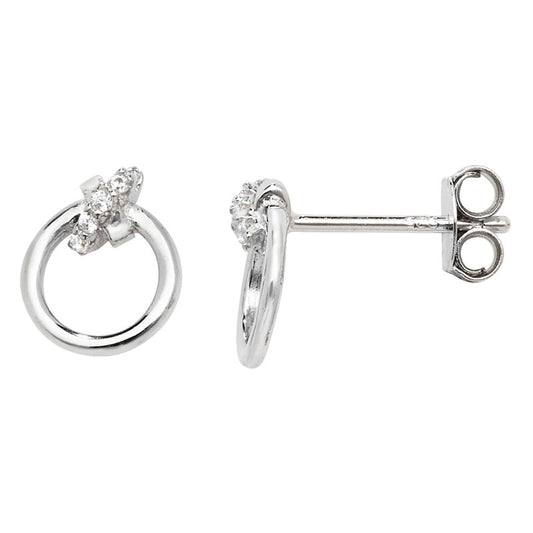 Sterling Silver Cubic Zirconia Detail Open Circle Stud Earrings