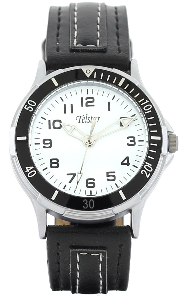 Gents Stainless Steel Black Strap White Dial Teen Telstar Watch