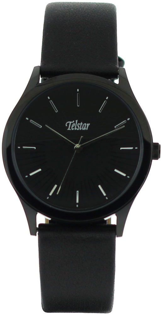 Gents Stainless Steel Black Strap Black Dial Buda Telstar Watch